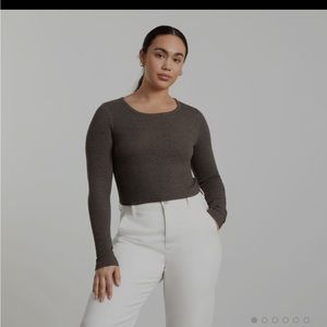 Everlane The Pima Micro-Rib Cropped Long-Sleeve Crew T shirt